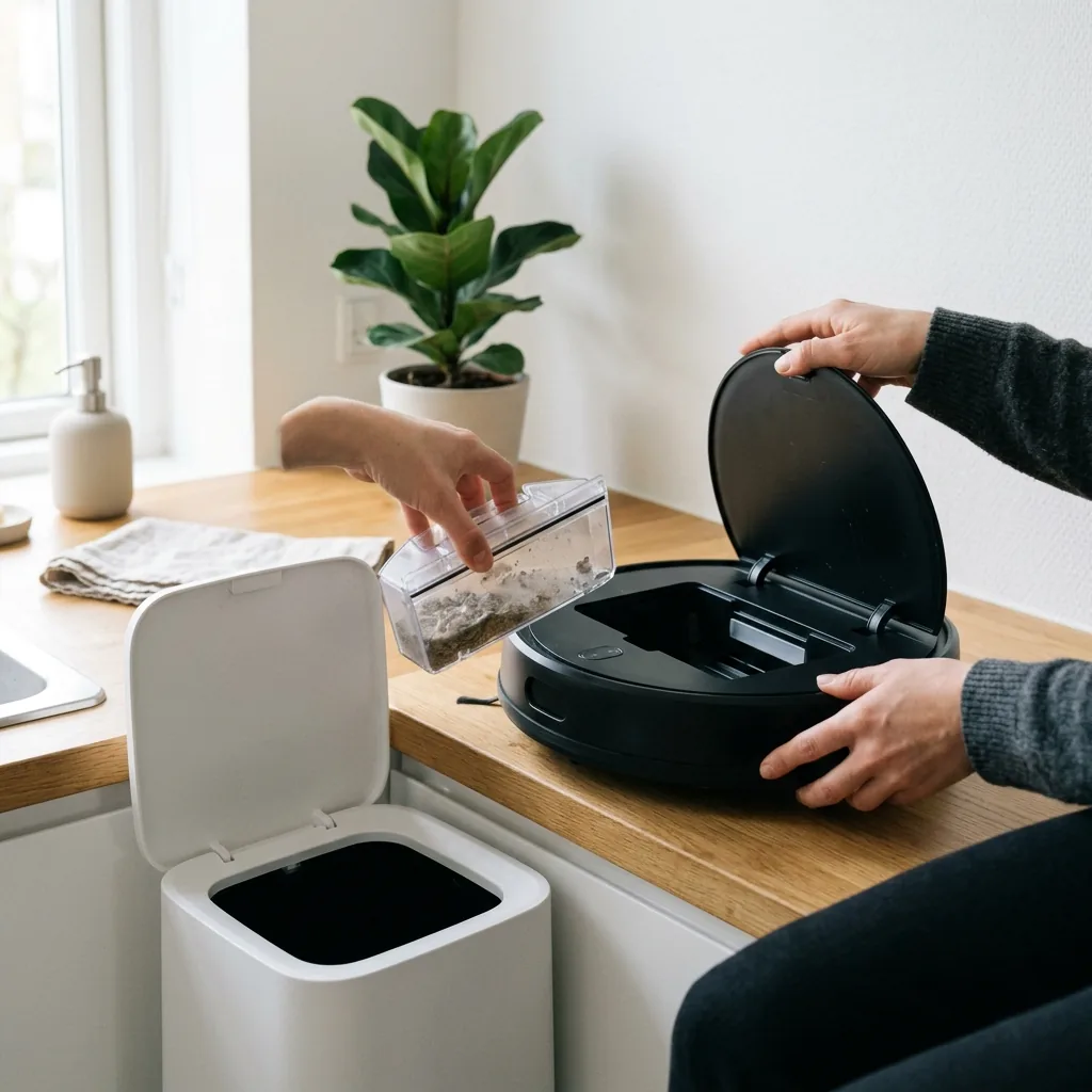 Step 3: Opening top hatch and lifting out clear dustbin to empty into trash